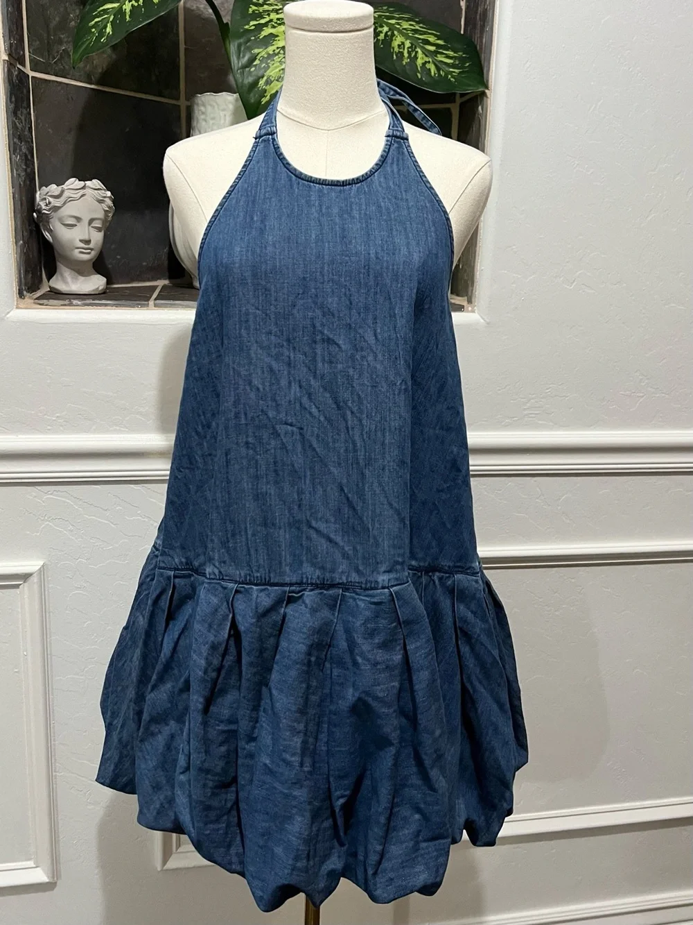 Free People Bubble Hem Mini Denim Dress Size Small